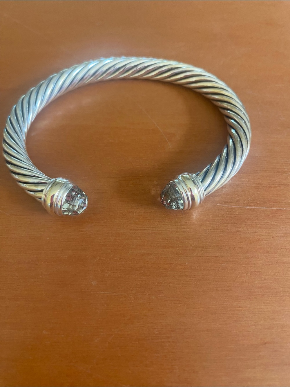David Yurman cable classic bracelet. Two green quartz gemstones.